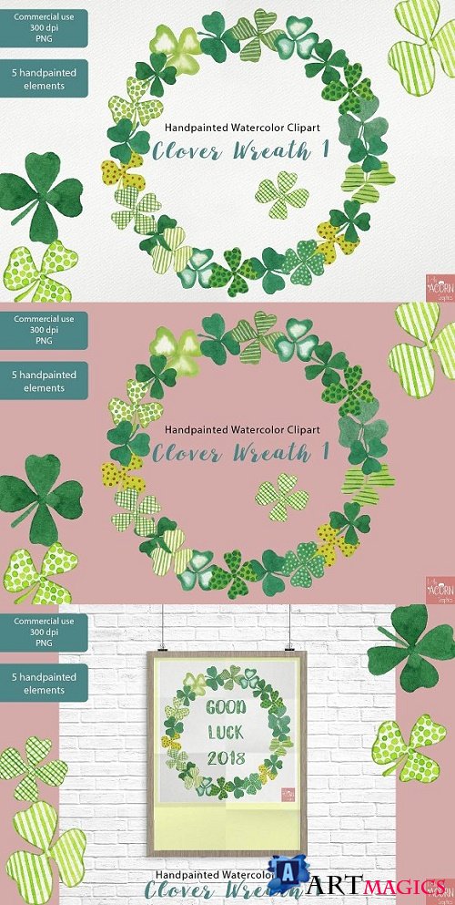 Clover wreath Watercolor Clipart PNG - 2321679