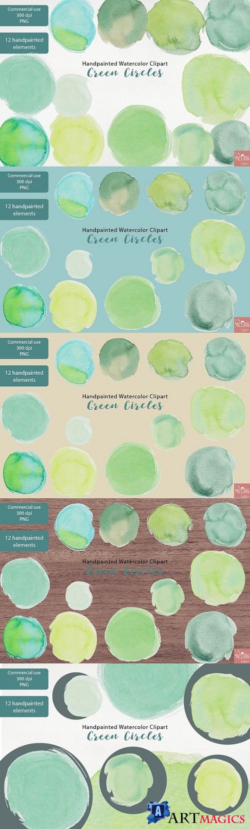 Handpainted Watercolor Green Circles - 2319711
