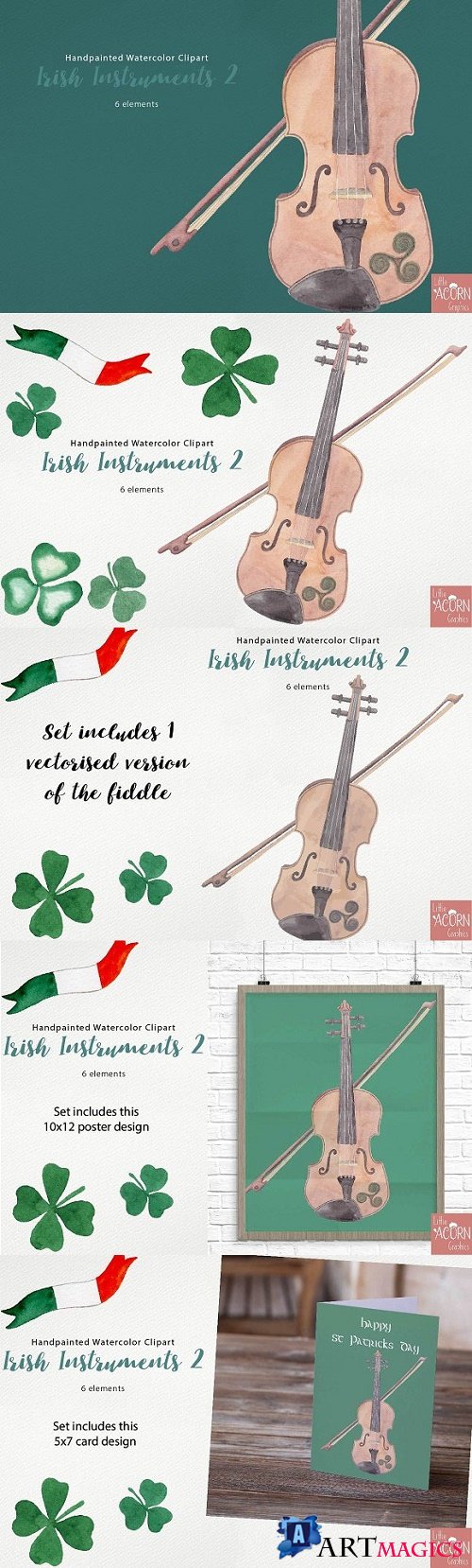 Watercolor Clipart Irish Instruments 2347330