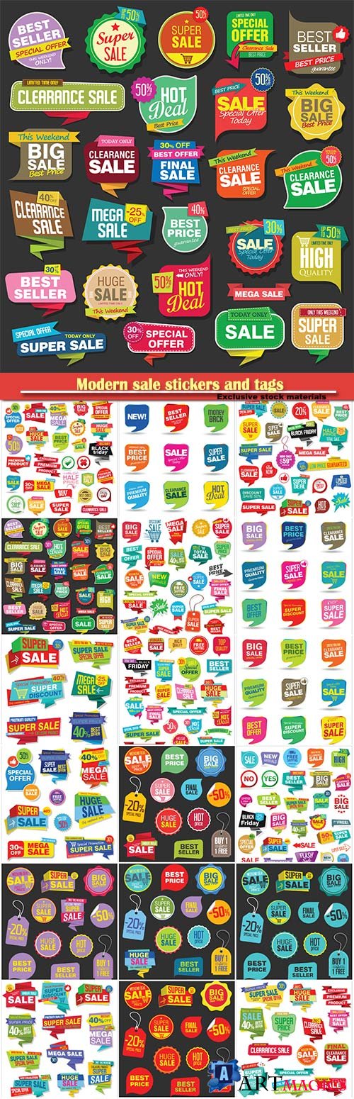 Modern sale stickers and tags colorful vector collection