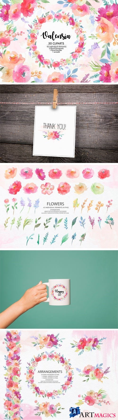 Valensia. Floral Clipart. Watercolor - 2370436