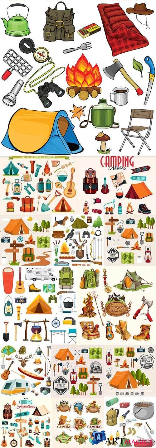 Camping and picnic summer adventures design elements