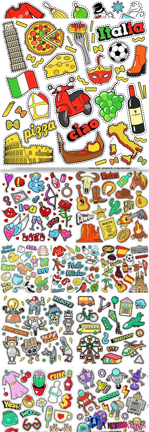 Cartoon illustration comic sticker design collection