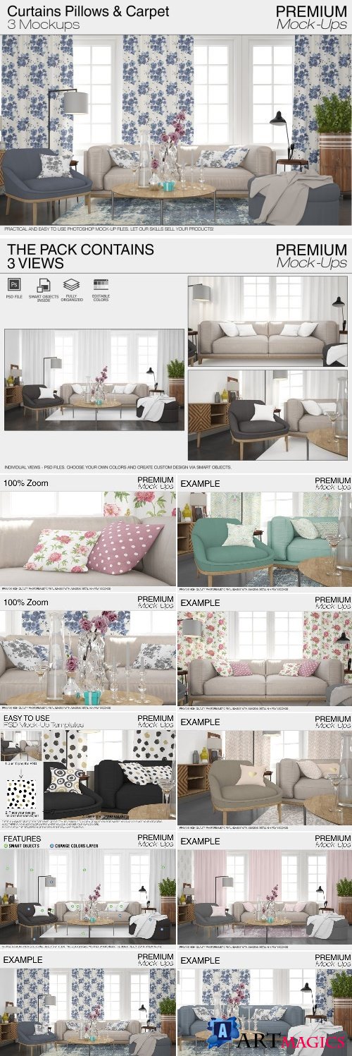 Pillows Curtains & Carpet Set 2159216