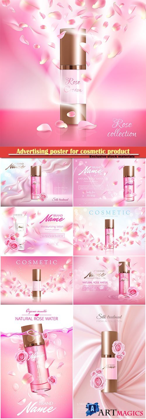 Advertising poster for cosmetic product and perfume with rose