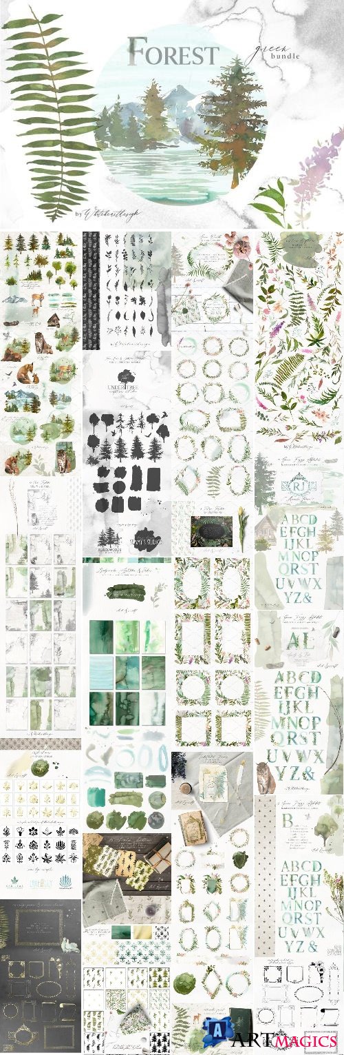 Forest - Green Watercolor Bundle - 2135568