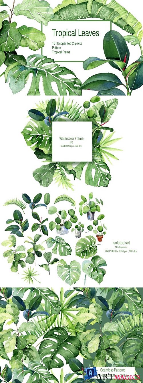 Tropical Leaves Watercolor Clipart 2400530
