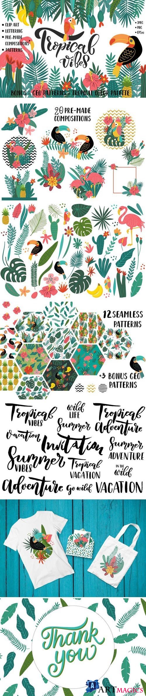 Tropical Clip Art & Patterns Set 2402625
