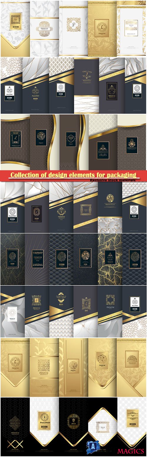 Collection of design elements for packaging, design of luxury products for perfume