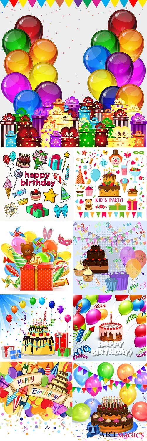 Happy birthday holiday with gifts and balloons