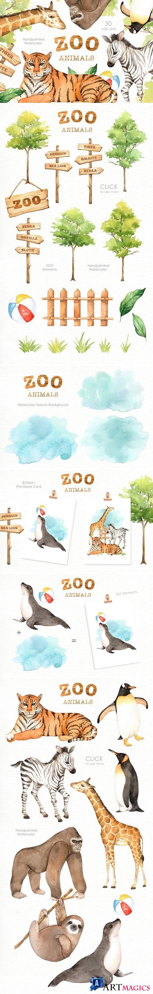 Zoo Animals Watercolor clipart 2401054