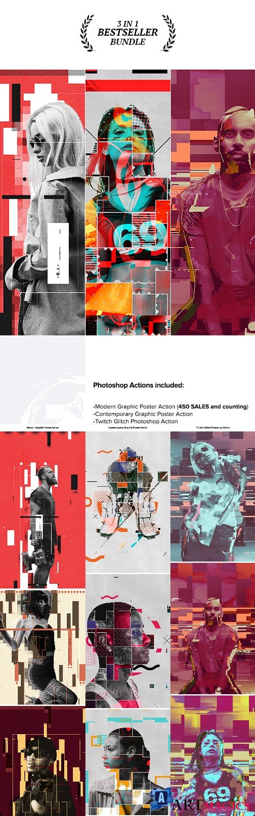 3 in 1 Bestseller Square Graphic Photoshop Actions Bundle - 21708088
