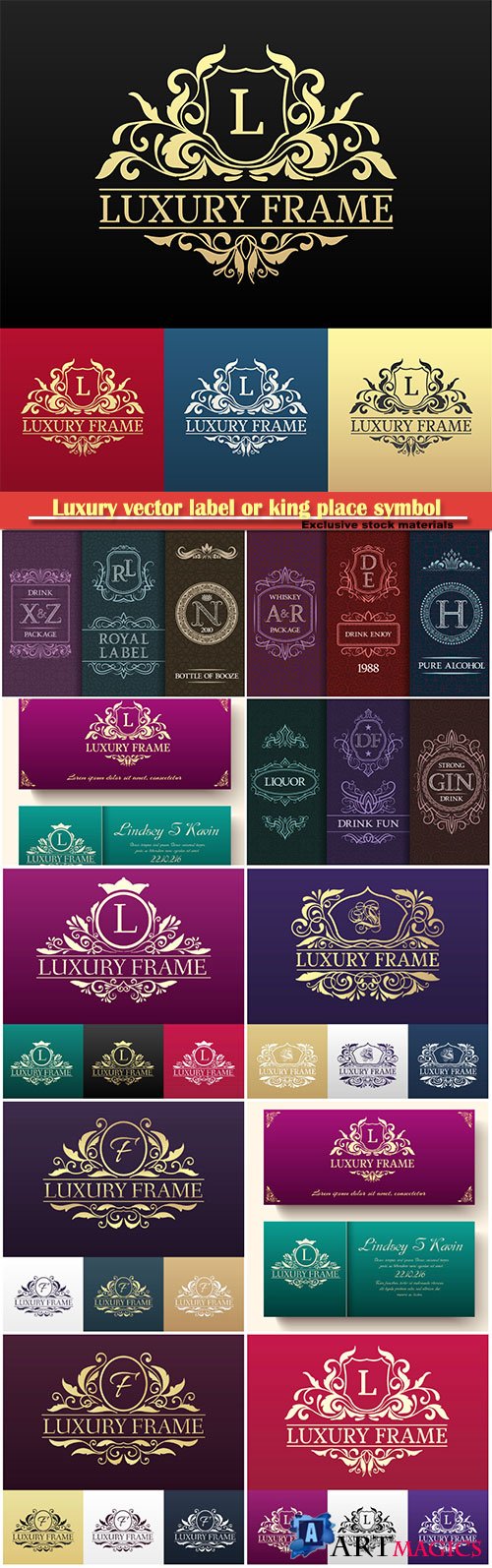Luxury vector label or king place symbol element with decorative calligraphy object set