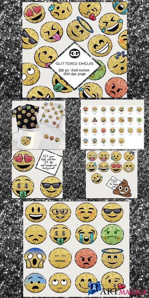 Glitter Emoji Clip Arts PNG Set 2422791