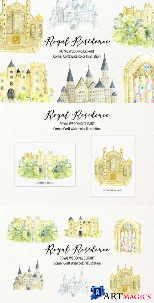 Watercolor royal residence clipart - 2520246