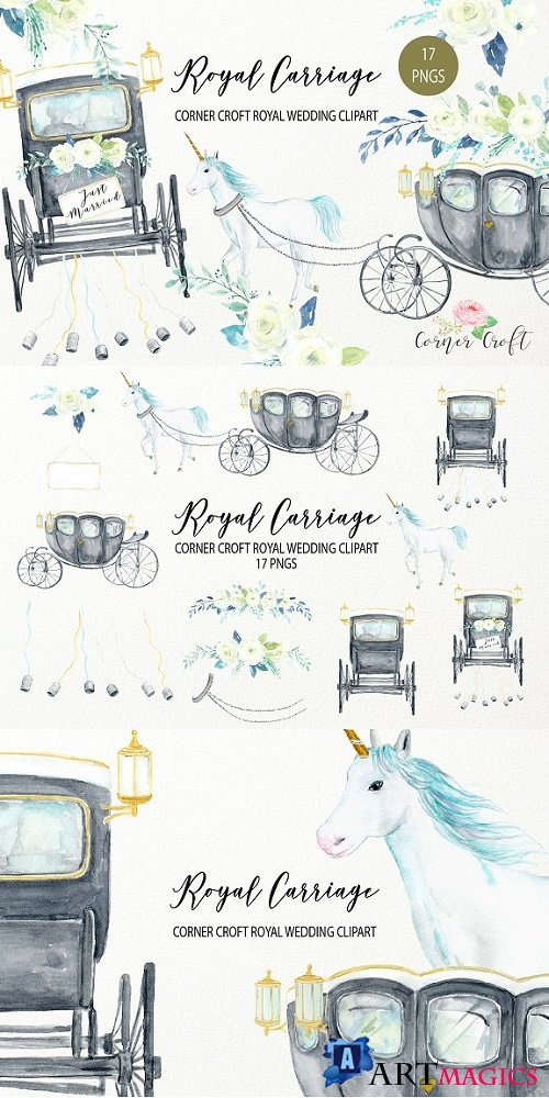 Watercolor Royal Carriage Clipart - 2516178
