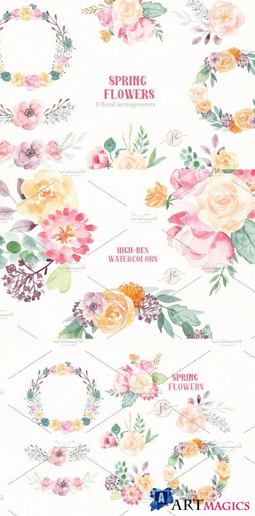 Spring Flowers- Watercolor set - 2340882
