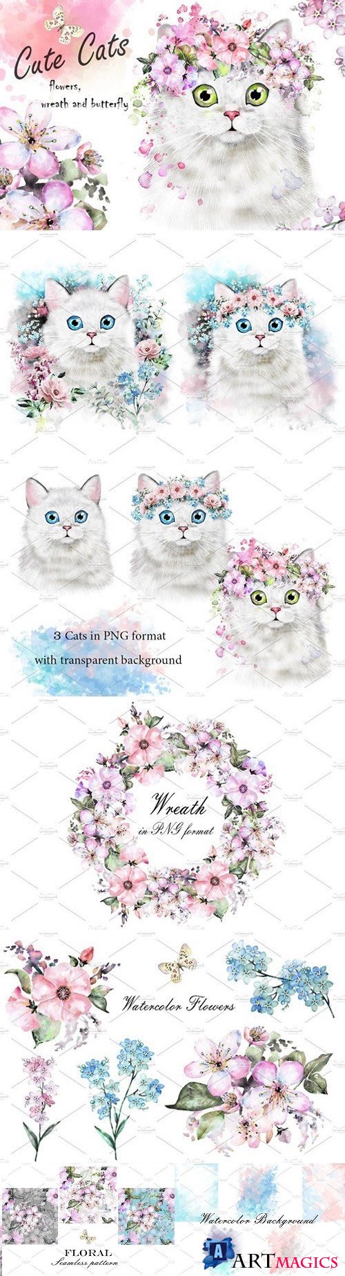 Cute Cats. Flowers 1540582