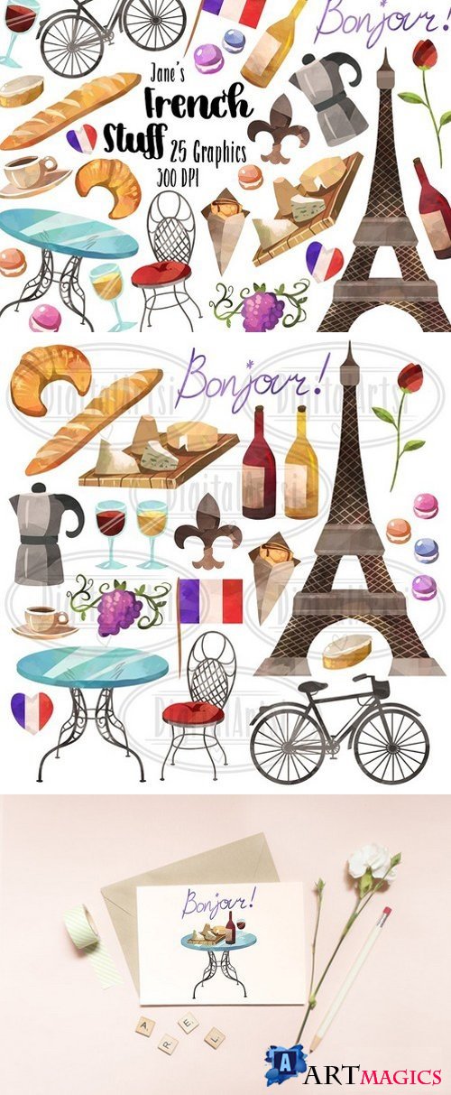 Watercolor French Culture Clipart 2430539