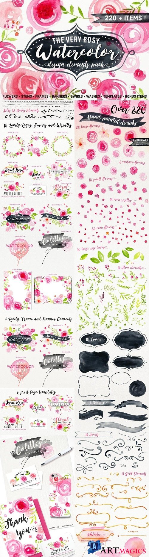 Hand Painted Watercolor Floral Pack 2459000
