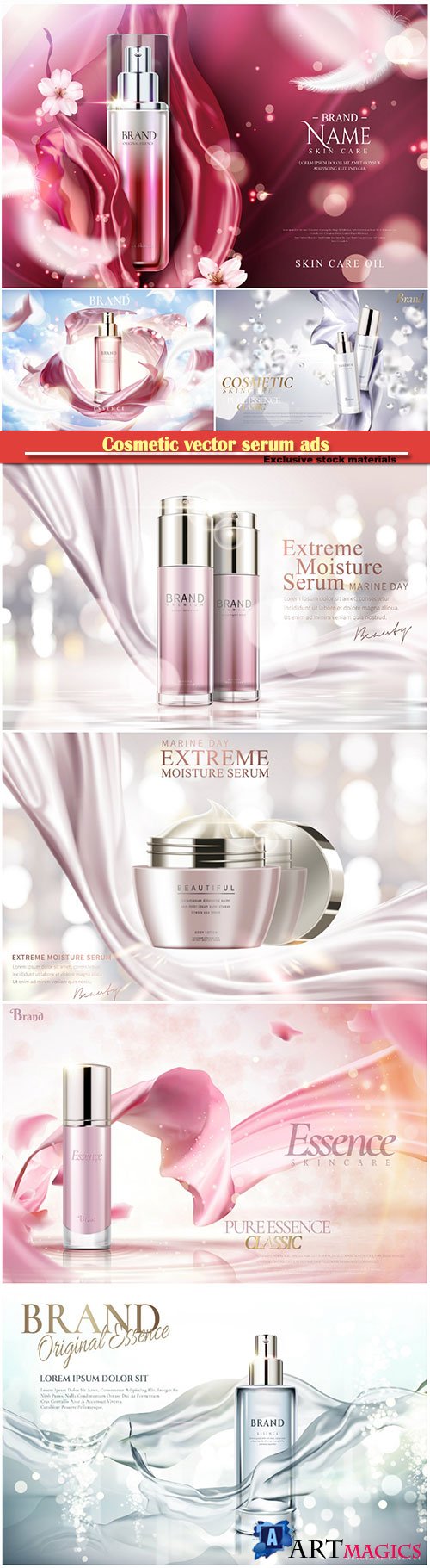 Cosmetic vector serum ads, cosmetic spray, cosmetic cream  in 3d illustration