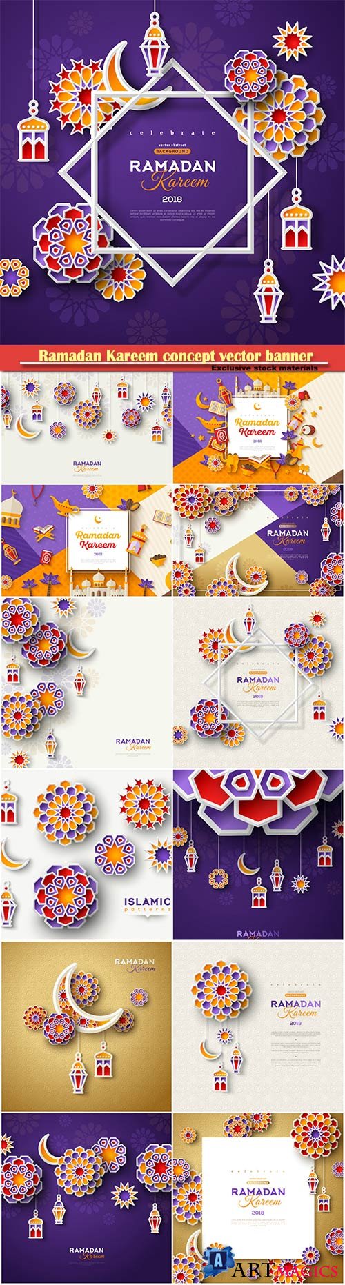 Ramadan Kareem concept vector banner with islamic geometric patterns