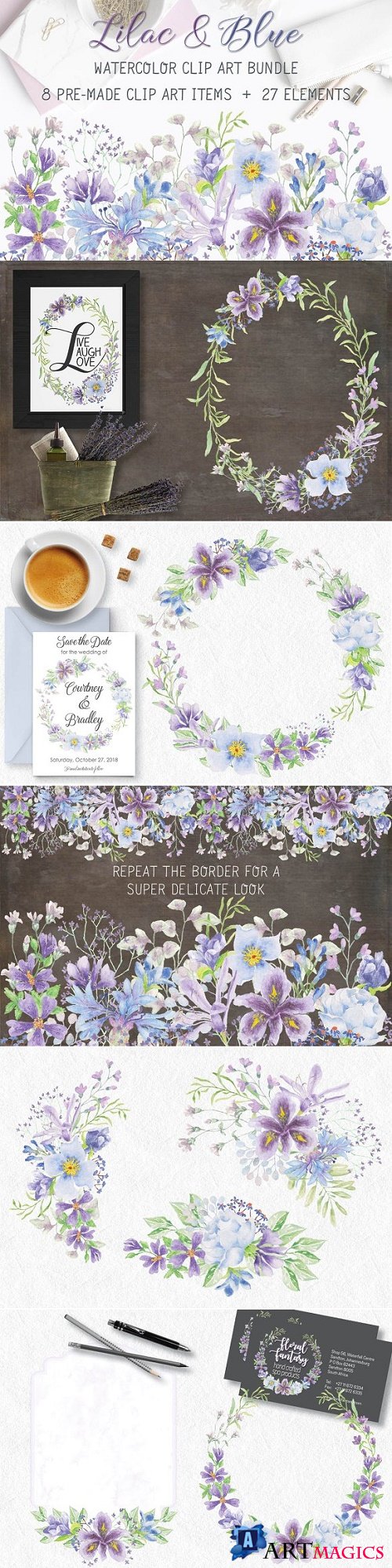 Lilac and blue watercolor bundle 2493877