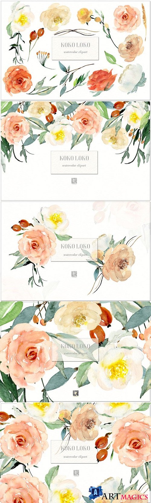Koko Loko. Watercolor floral clipart 2435222