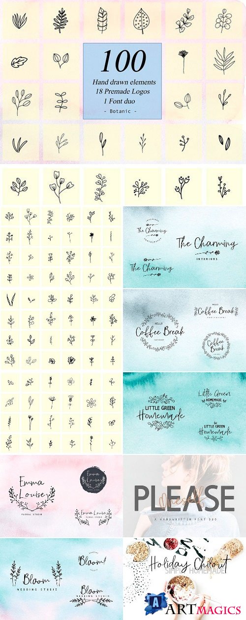 100 Hand Drawn Floral Elements 2457153