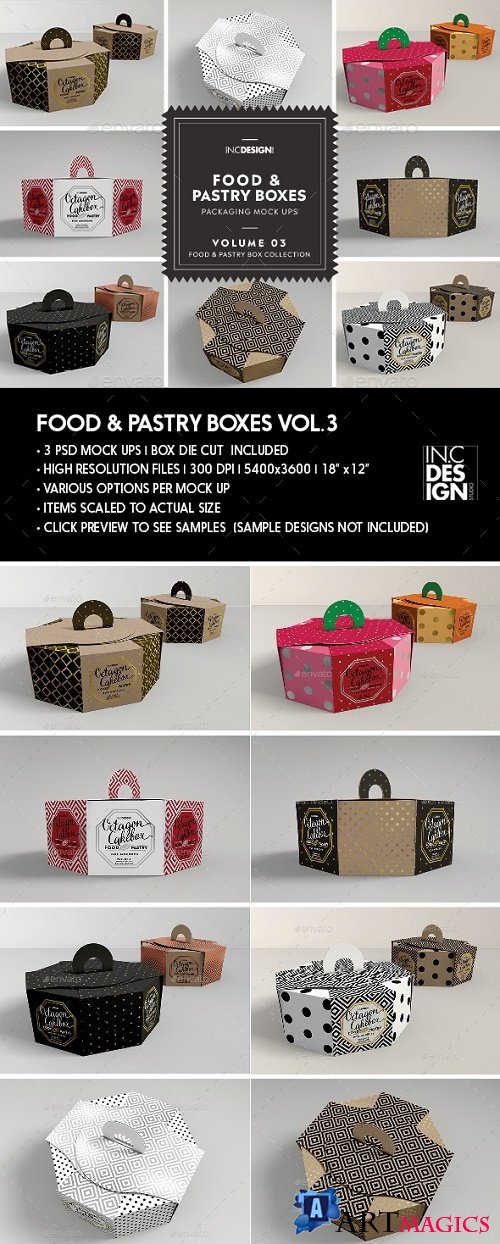 Food pastry Boxes Vol.3: Octagon Cake | Pastry Carrier Take Out Packaging Mockups 16825782
