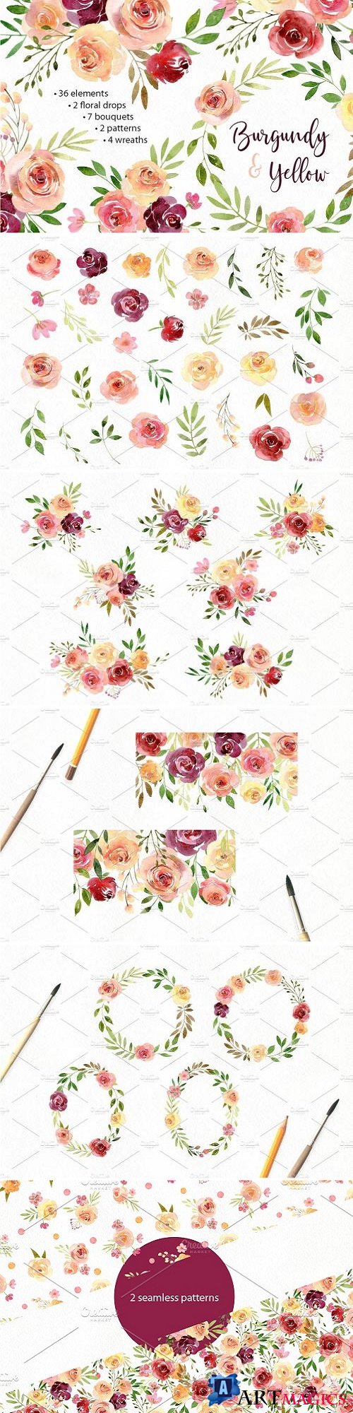 Watercolor Flowers Arrangements PNG - 2583222