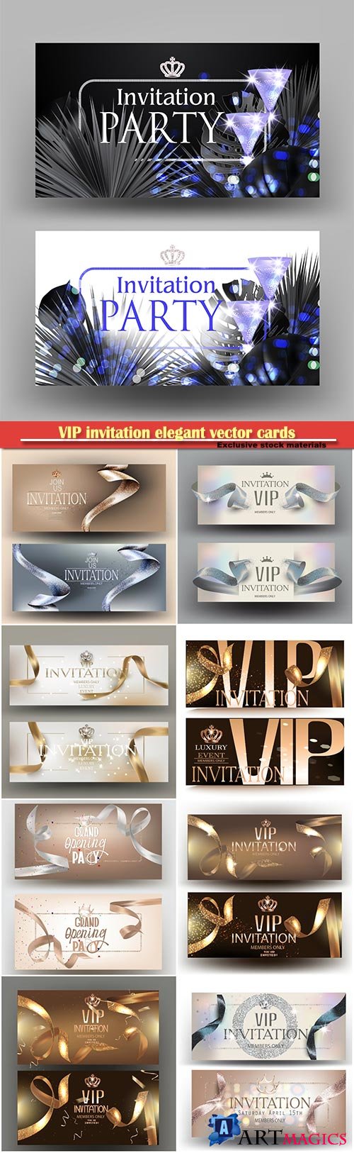 VIP invitation elegant vector cards with ribbons and pearl background