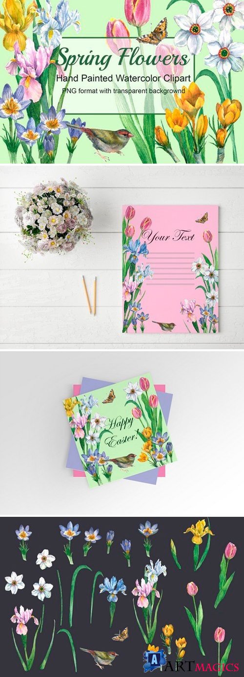 Spring Flowers Watercolor Clipart 2520239