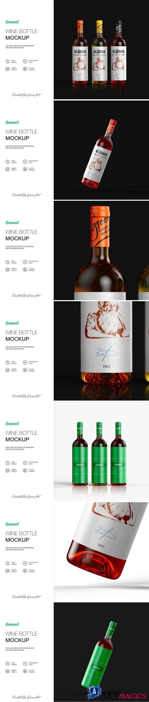 Clear Glass Bottle With Wine-Mockup - 2422440