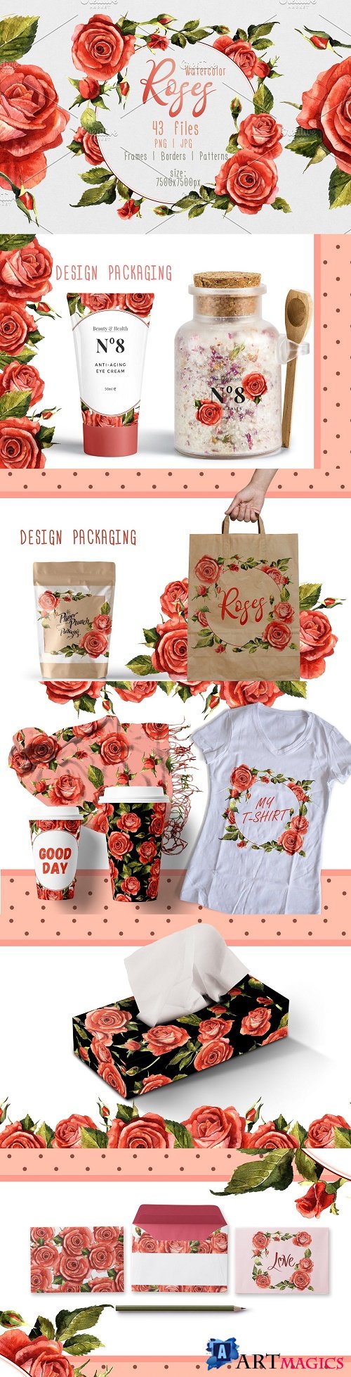 Red Roses PNG Watercolor Flower Set - 2392783