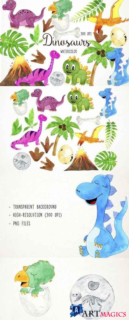 Watercolor Dinosaurs Clipart 2582233