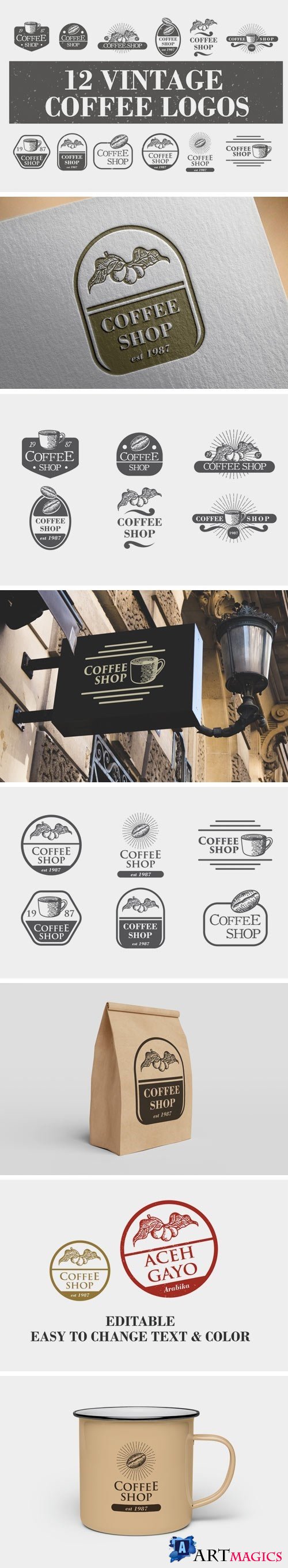 12 Vintage Coffee Logos & Badge 2478086