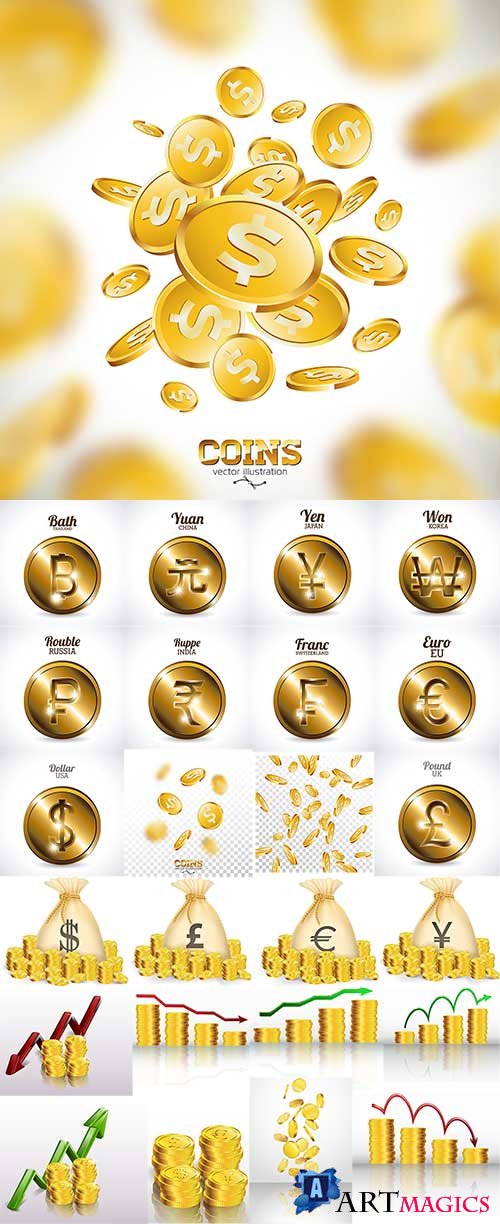     / Gold coins in vector