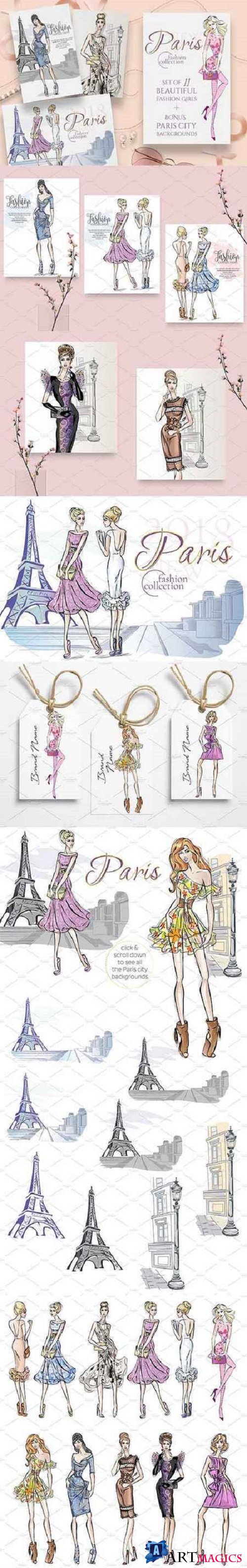 Set of 11 Fashion Girls in Paris - 2414228