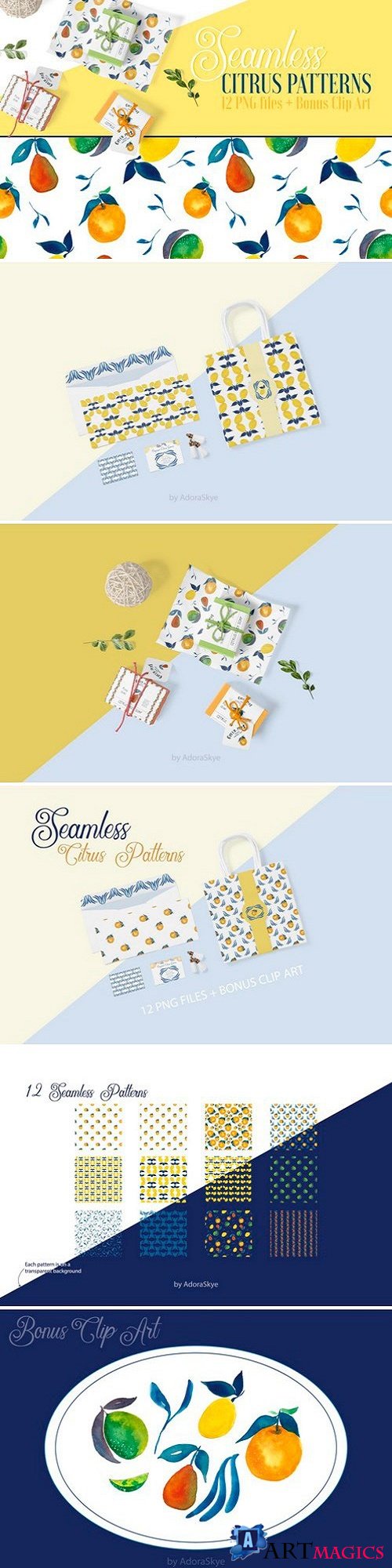 Seamless Citrus Patterns + Clip Art 2517847