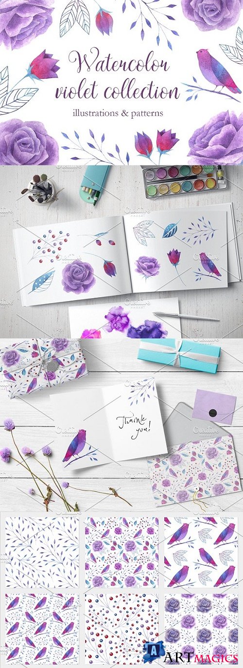 Watercolor violet collection - 2514412