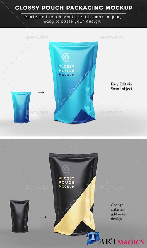 Glossy Pouch Packaging Mockup 22062688