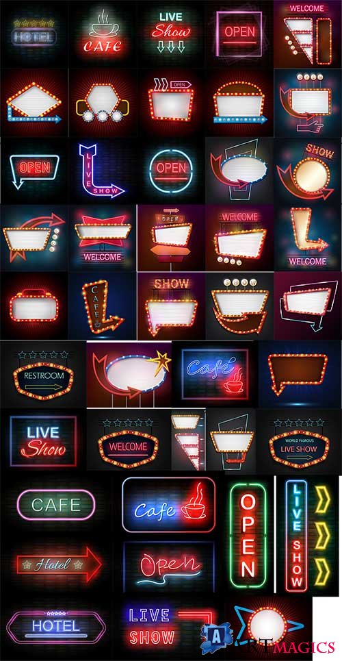  ,    -  / Neon signs, inscriptions and pointers - Vector
