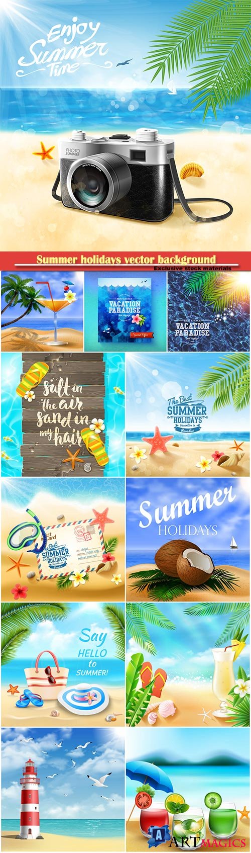 Summer holidays vector background, tropical beach, sea, fresh cocktails, sand # 10