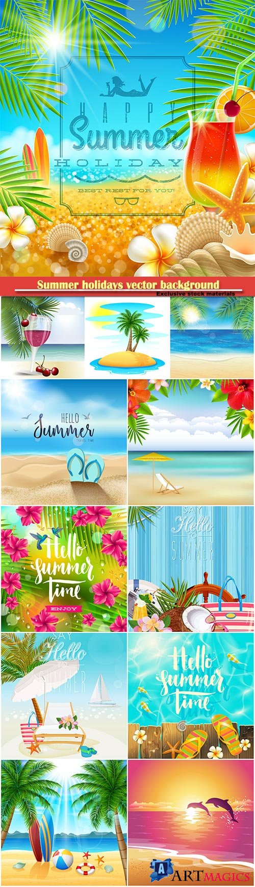 Summer holidays vector background, tropical beach, sea, fresh cocktails, sand # 8