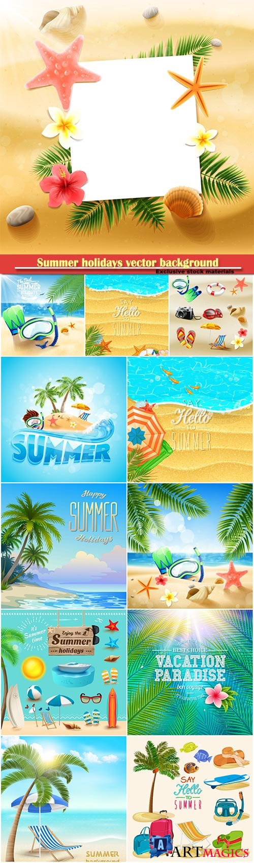 Summer holidays vector background, tropical beach, sea, fresh cocktails, sand # 2