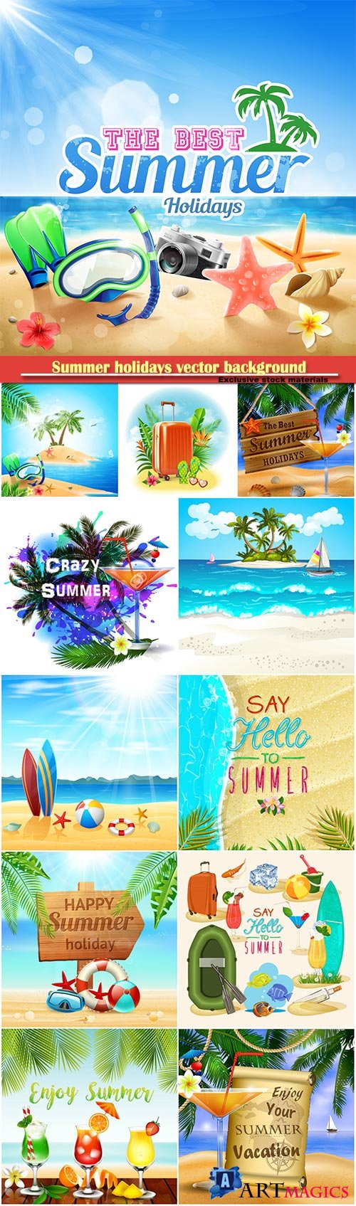 Summer holidays vector background, tropical beach, sea, fresh cocktails, sand # 6
