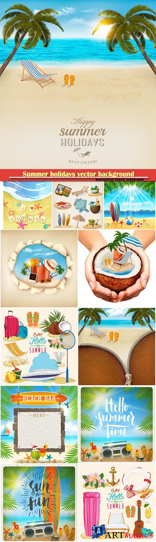 Summer holidays vector background, tropical beach, sea, fresh cocktails, sand # 3