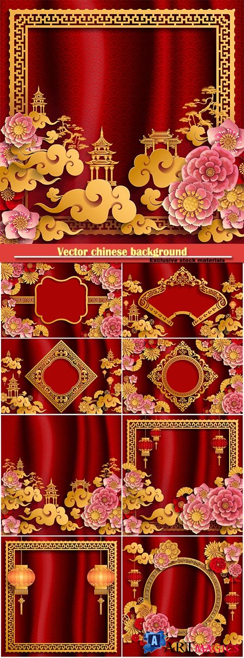 Vector chinese background with decorative floral pattern