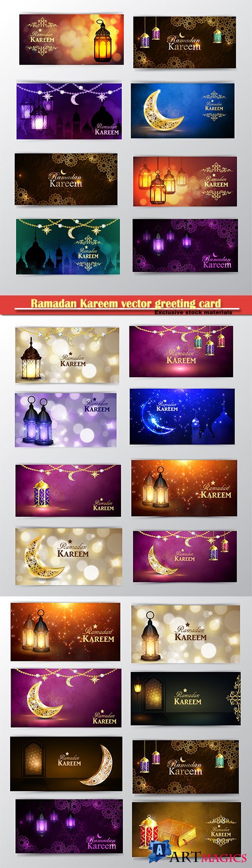 Ramadan Kareem vector greeting background, banner set